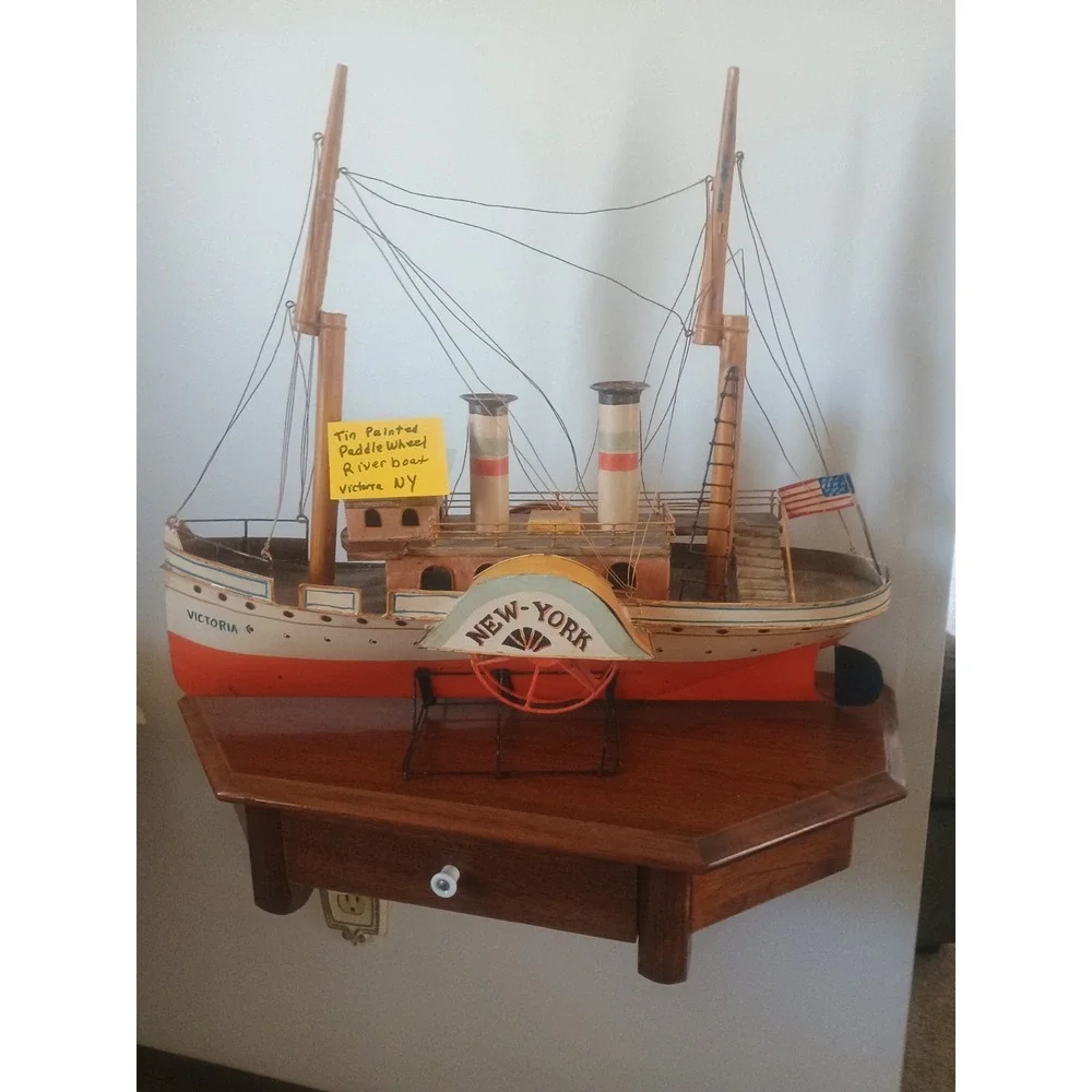 Vintage Painted Tin Paddle wheel Riverboat Victoria New York